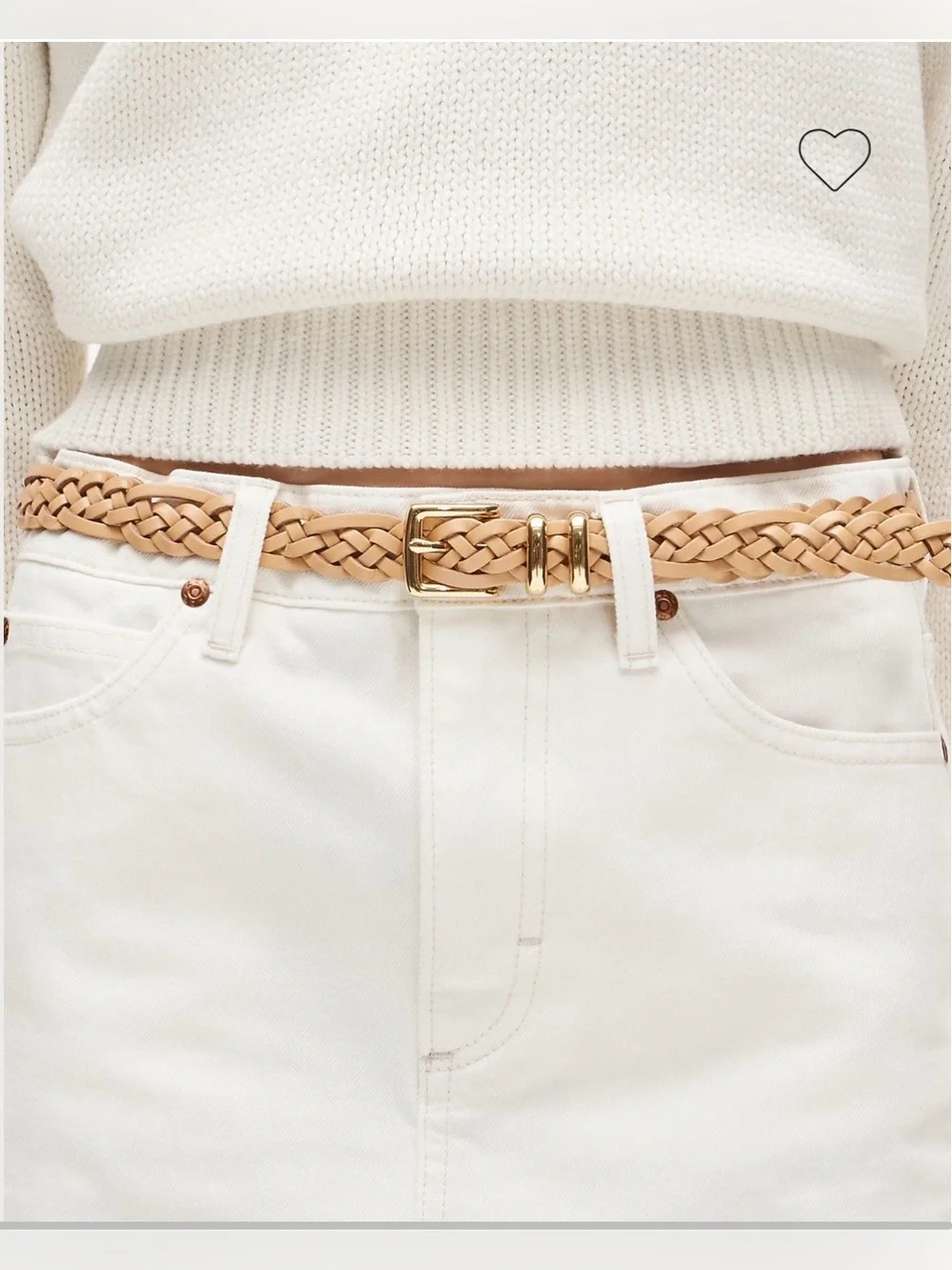 NEW J. Crew Skinny braided belt in Italian leather Raw Cashew CR824 $70 M/L